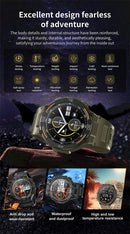 Smartwatch militar à prova d'água para homens, tela HD, lanterna, monitoramento de saúde, freqüência cardíaca, chamada BT, relógio inteligente para Android, IOS, 360x360