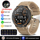 Smartwatch militar à prova d'água para homens, tela HD, lanterna, monitoramento de saúde, freqüência cardíaca, chamada BT, relógio inteligente para Android, IOS, 360x360