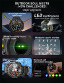 Smartwatch militar à prova d'água para homens, tela HD, lanterna, monitoramento de saúde, freqüência cardíaca, chamada BT, relógio inteligente para Android, IOS, 360x360