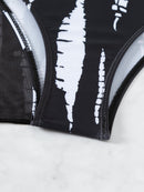 Robe de Praia Ombro a Ombro Feminino – Estampa Abstrata em Preto e Branco, Manga Longa, Poliéster de Alta Elasticidade, Biquíni Tomara que Caia com Detalhe Cruzado, Perfeito para Férias e Beira da Piscina