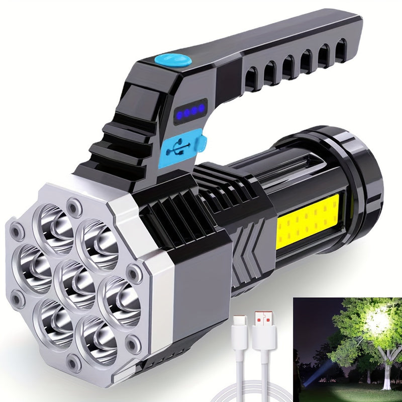 Lanterna LED de Alta Potência - Portátil Recarregável, Bateria de Longa Duração para Uso Externo, Luz Tática com Cabo USB
