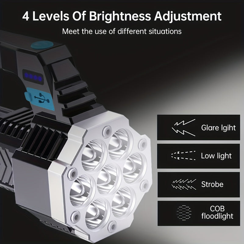 Lanterna LED de Alta Potência - Portátil Recarregável, Bateria de Longa Duração para Uso Externo, Luz Tática com Cabo USB