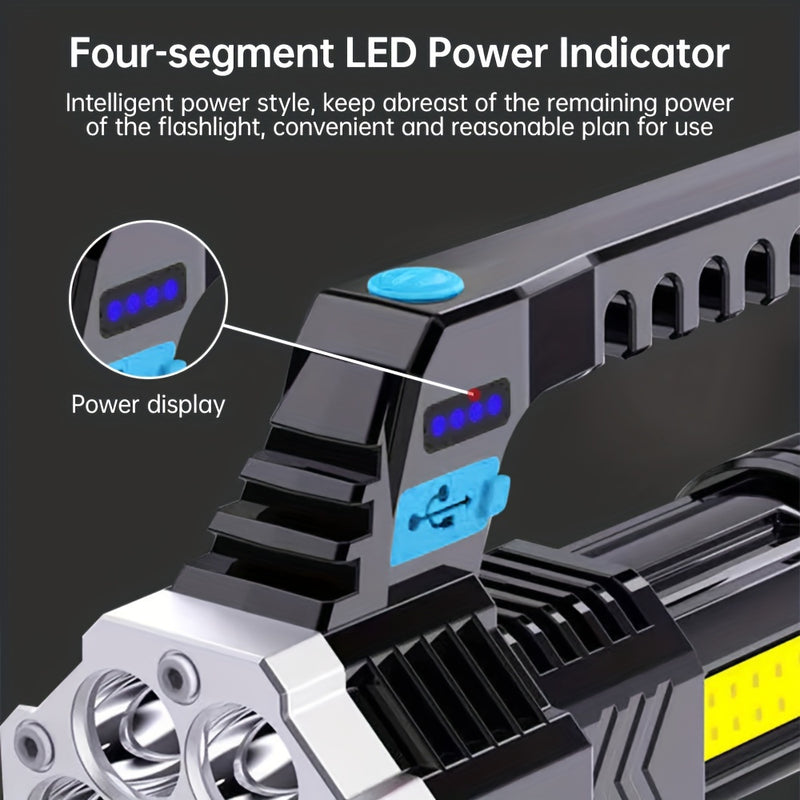 Lanterna LED de Alta Potência - Portátil Recarregável, Bateria de Longa Duração para Uso Externo, Luz Tática com Cabo USB