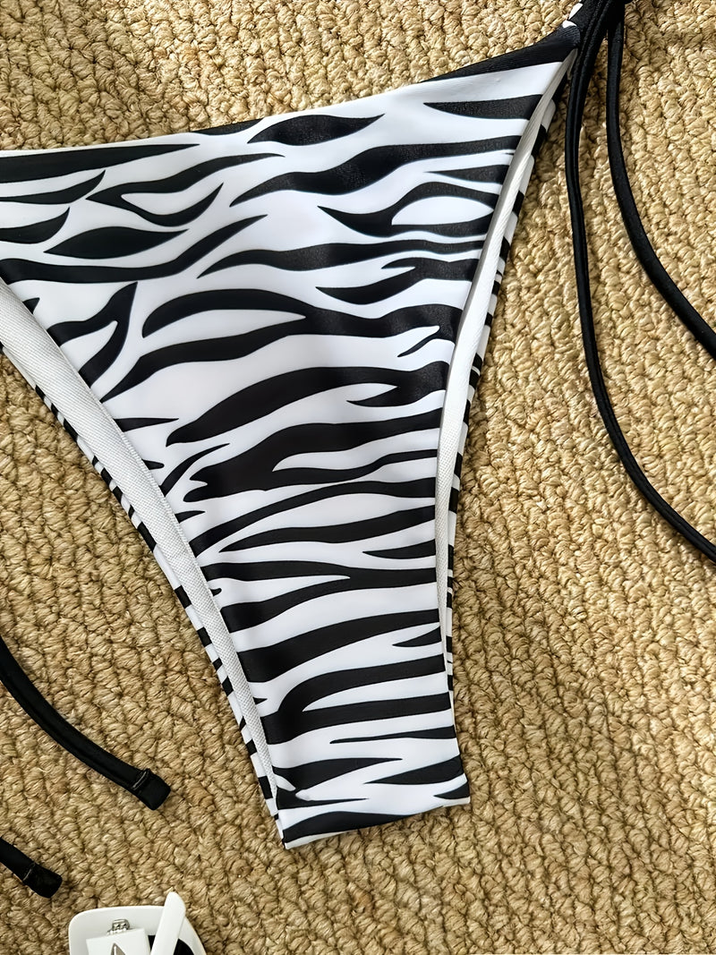 Biquíni de três pontos para mulher com alças estampadas, simples e sexy, em duas peças.