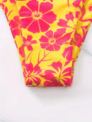 Conjunto de biquíni de 2 peças com estampa floral triangular, decote halter, costas nuas, corte alto, moda praia e roupas femininas