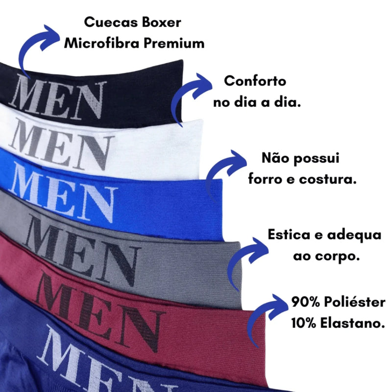 kit com 4 Cuecas Boxer Masculinas Sem Costura de Microfibra