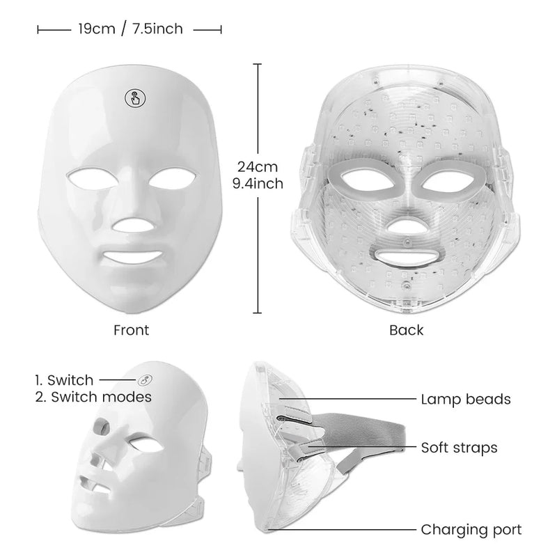 Máscara Facial LED 7 Cores com Fototerapia