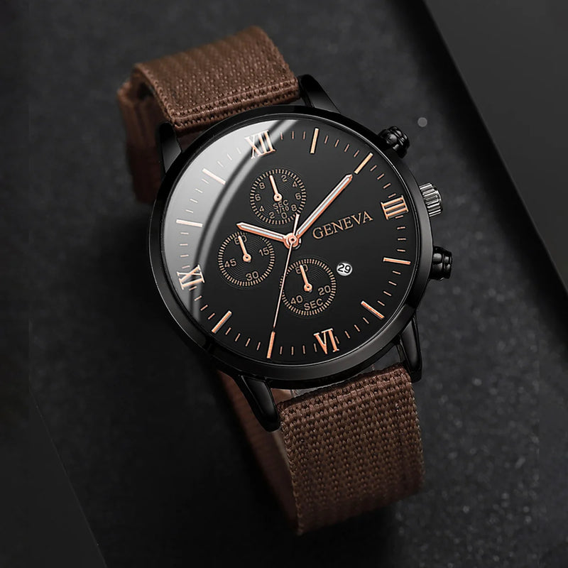 Kit 4/5 Relógio Masculino Estilo Casual – Pulseira Couro/Náilon | Quartzo