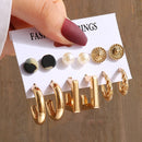 Conjunto de brincos de pérola geométrica vintage