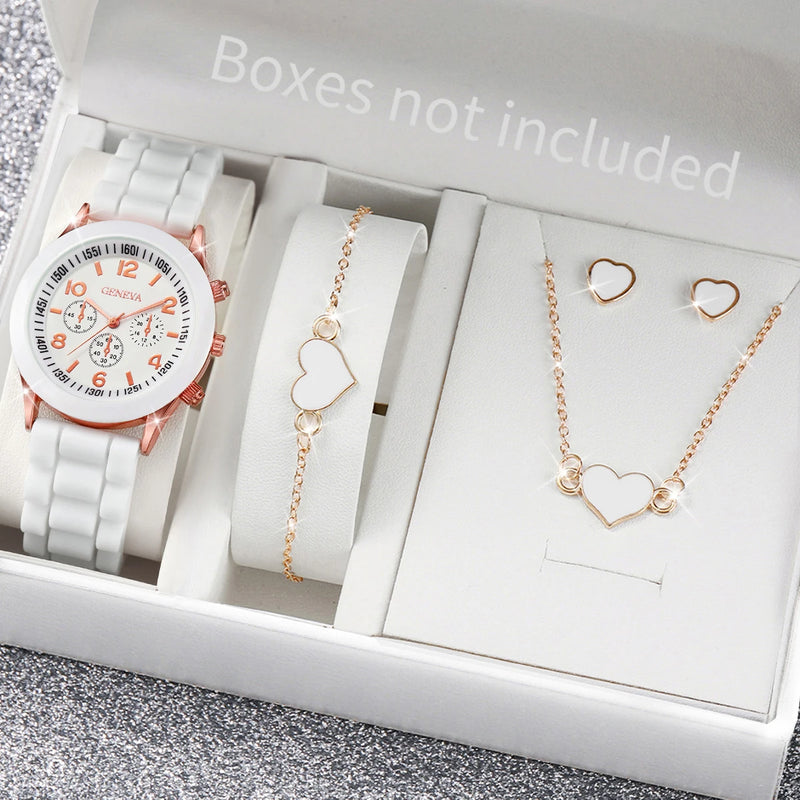 Conjunto Kit 5/6 Relógios de Quartzo | Pulseira de Silicone | Estilo e Elegância para Mulheres e Meninas