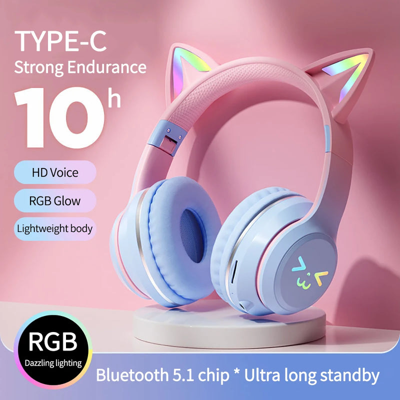 Fones de ouvido bluetooth com microfone, Orelha de gato e com Luzes