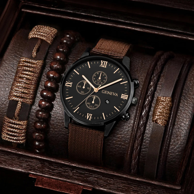 Kit 4/5 Relógio Masculino Estilo Casual – Pulseira Couro/Náilon | Quartzo