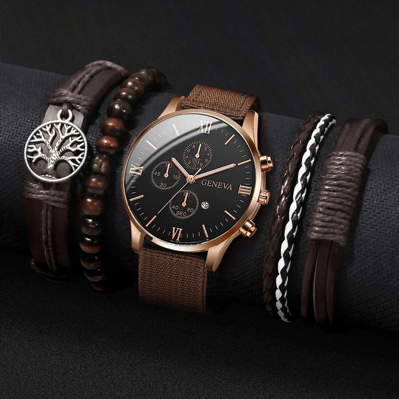 Kit 4/5 Relógio Masculino Estilo Casual – Pulseira Couro/Náilon | Quartzo