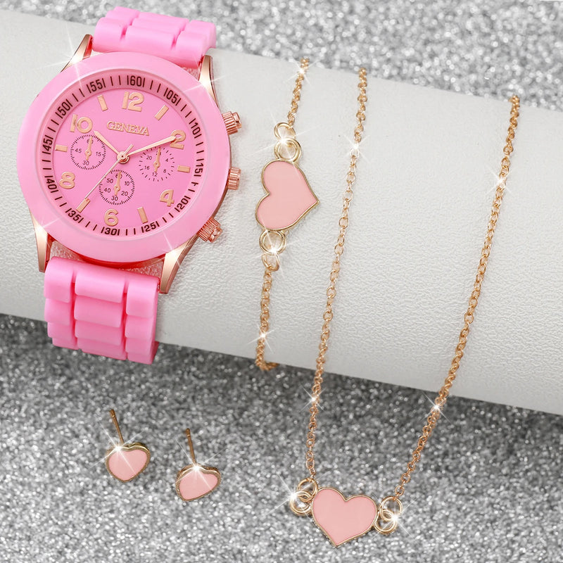 Conjunto Kit 5/6 Relógios de Quartzo | Pulseira de Silicone | Estilo e Elegância para Mulheres e Meninas