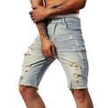 Shorts jeans rasgados de estiramento masculino