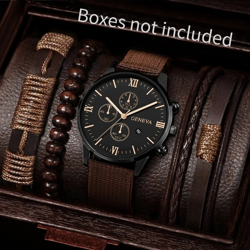 Kit 4/5 Relógio Masculino Estilo Casual – Pulseira Couro/Náilon | Quartzo