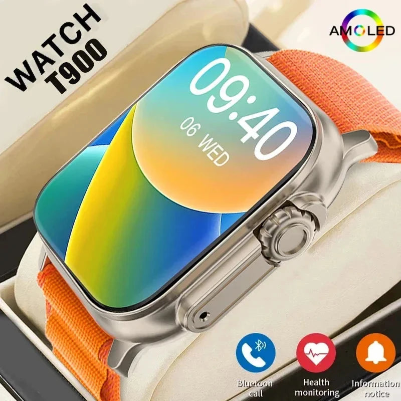 LAXASFIT T900Ultra Smartwatch Bluetooth Talk Smartwatch Aviso de mensagem Monitor de frequência cardíaca Relógio esportivo para Android IOS Homens Mulheres
