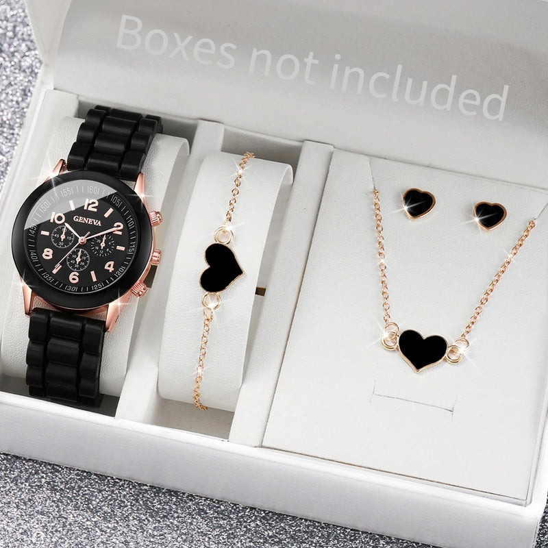 Conjunto Kit 5/6 Relógios de Quartzo | Pulseira de Silicone | Estilo e Elegância para Mulheres e Meninas