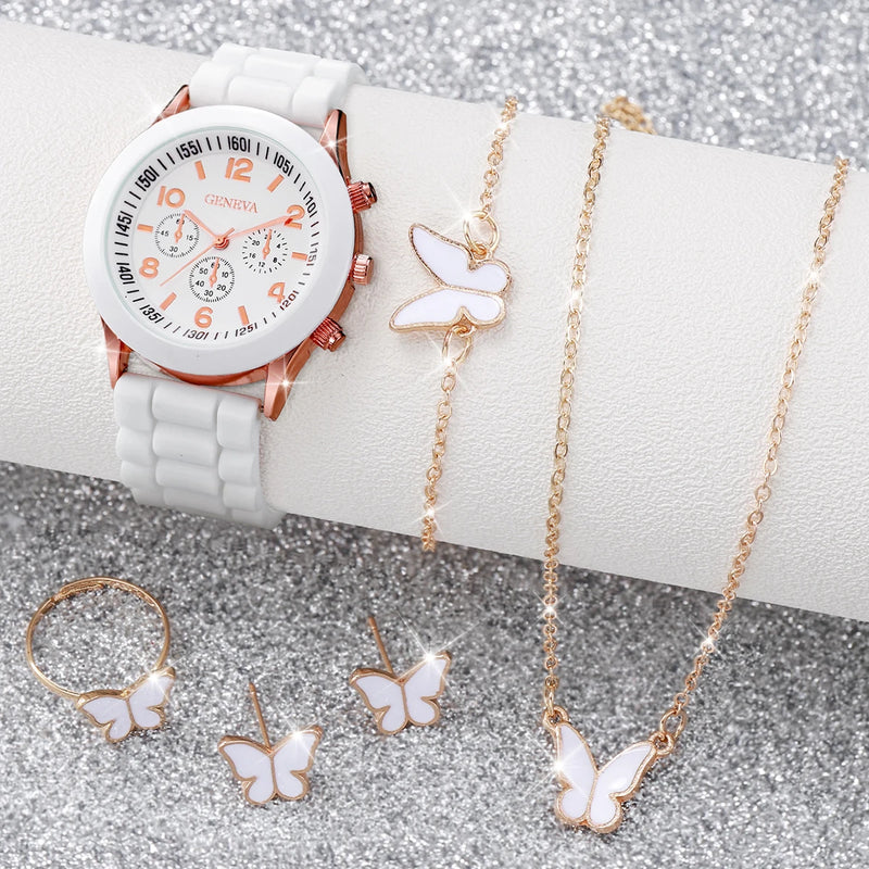 Conjunto Kit 5/6 Relógios de Quartzo | Pulseira de Silicone | Estilo e Elegância para Mulheres e Meninas