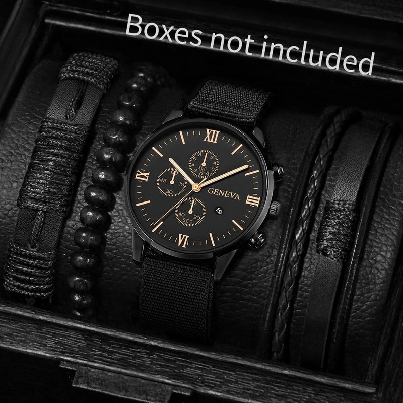 Kit 4/5 Relógio Masculino Estilo Casual – Pulseira Couro/Náilon | Quartzo