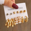 Conjunto de brincos de pérola geométrica vintage