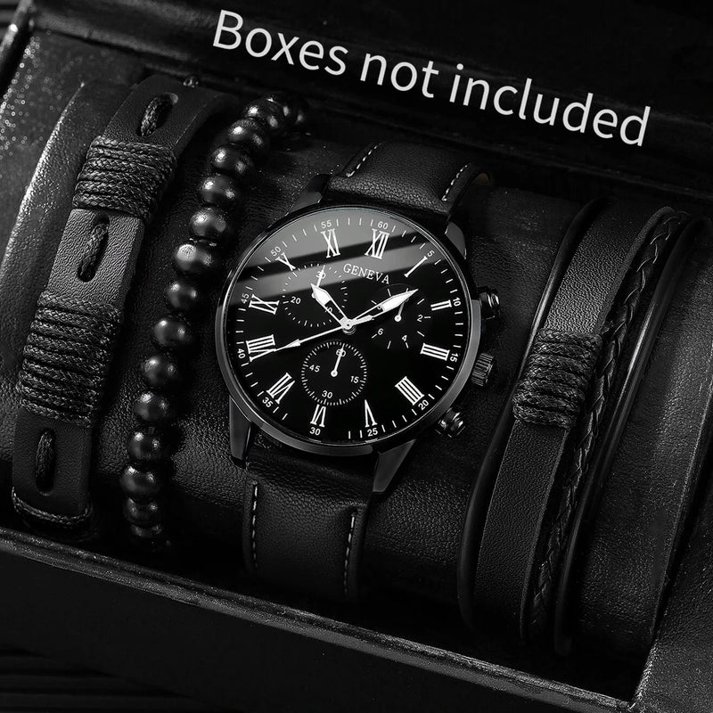 Kit 4/5 Relógio Masculino Estilo Casual – Pulseira Couro/Náilon | Quartzo