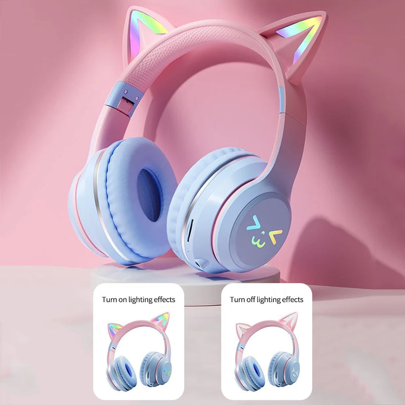Fones de ouvido bluetooth com microfone, Orelha de gato e com Luzes