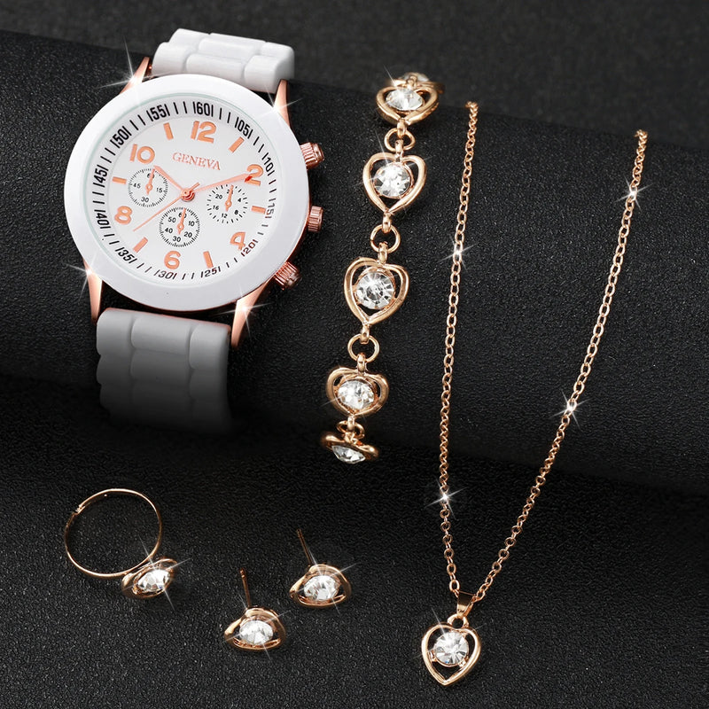 Conjunto Kit 5/6 Relógios de Quartzo | Pulseira de Silicone | Estilo e Elegância para Mulheres e Meninas