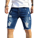 Shorts jeans rasgados de estiramento masculino
