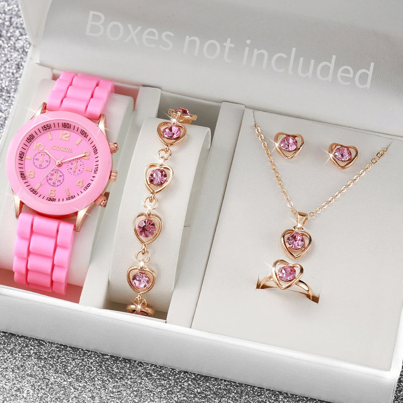 Conjunto Kit 5/6 Relógios de Quartzo | Pulseira de Silicone | Estilo e Elegância para Mulheres e Meninas