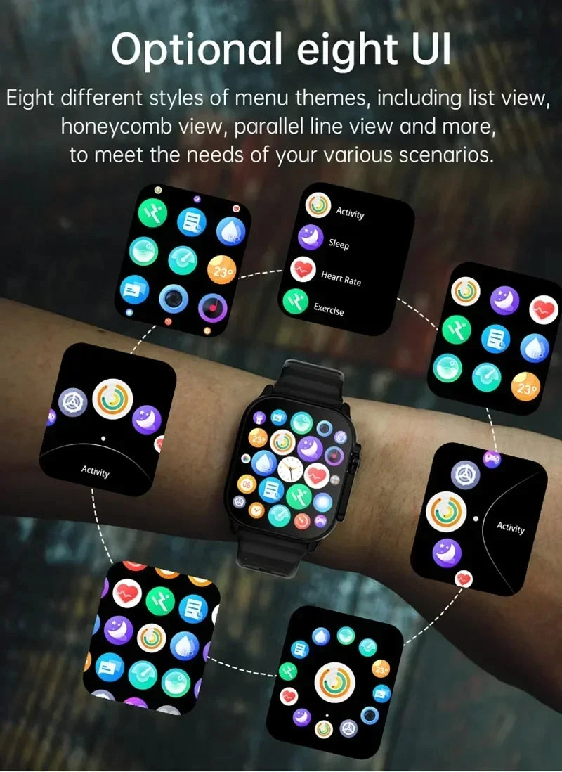 LAXASFIT T900Ultra Smartwatch Bluetooth Talk Smartwatch Aviso de mensagem Monitor de frequência cardíaca Relógio esportivo para Android IOS Homens Mulheres
