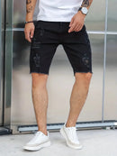 Shorts jeans rasgados de estiramento masculino