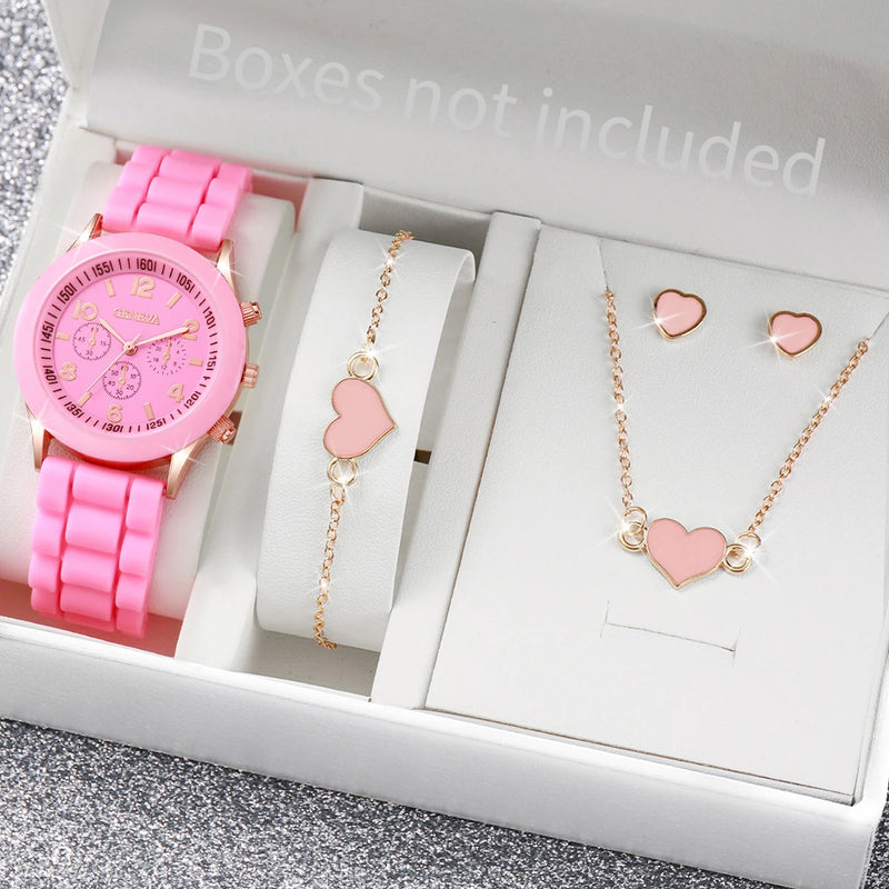 Conjunto Kit 5/6 Relógios de Quartzo | Pulseira de Silicone | Estilo e Elegância para Mulheres e Meninas