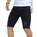 Shorts jeans rasgados de estiramento masculino