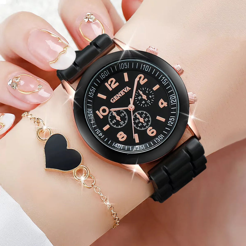 Conjunto Kit 5/6 Relógios de Quartzo | Pulseira de Silicone | Estilo e Elegância para Mulheres e Meninas