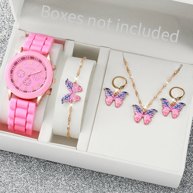 Conjunto Kit 5/6 Relógios de Quartzo | Pulseira de Silicone | Estilo e Elegância para Mulheres e Meninas
