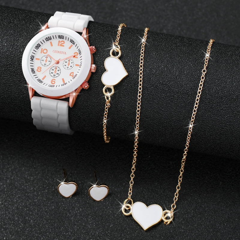Conjunto Kit 5/6 Relógios de Quartzo | Pulseira de Silicone | Estilo e Elegância para Mulheres e Meninas