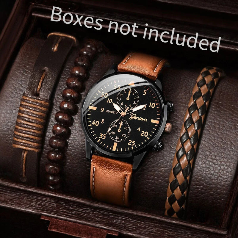 Kit 4/5 Relógio Masculino Estilo Casual – Pulseira Couro/Náilon | Quartzo