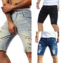 Shorts jeans rasgados de estiramento masculino