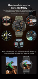 Smartwatch militar à prova d'água para homens, tela HD, lanterna, monitoramento de saúde, freqüência cardíaca, chamada BT, relógio inteligente para Android, IOS, 360x360