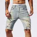 Shorts jeans rasgados de estiramento masculino