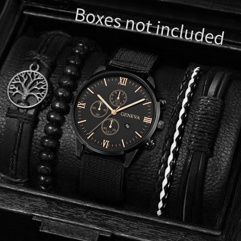 Kit 4/5 Relógio Masculino Estilo Casual – Pulseira Couro/Náilon | Quartzo