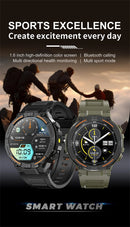 Smartwatch militar à prova d'água para homens, tela HD, lanterna, monitoramento de saúde, freqüência cardíaca, chamada BT, relógio inteligente para Android, IOS, 360x360