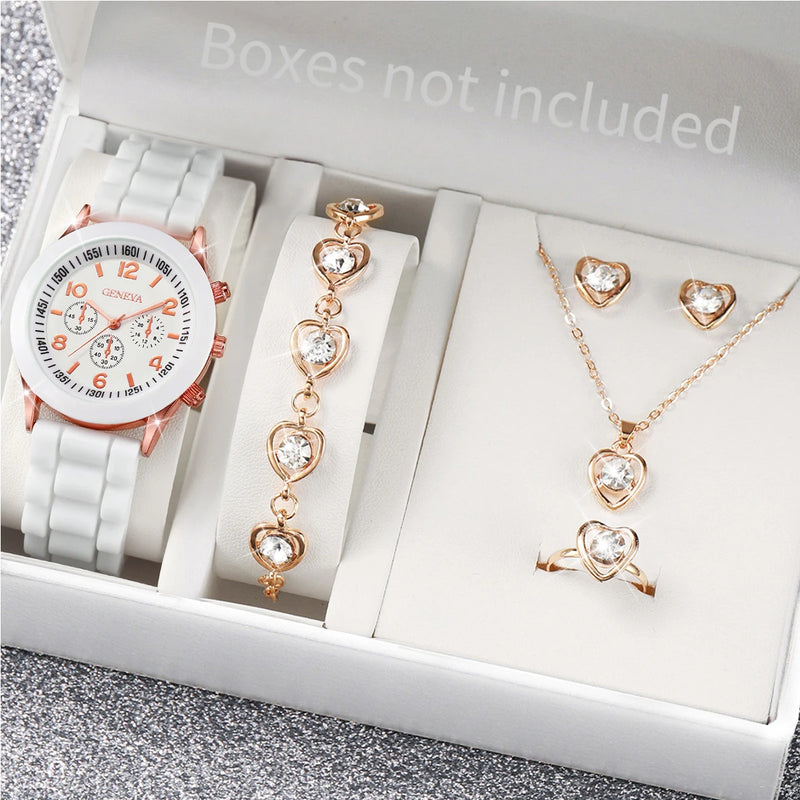 Conjunto Kit 5/6 Relógios de Quartzo | Pulseira de Silicone | Estilo e Elegância para Mulheres e Meninas