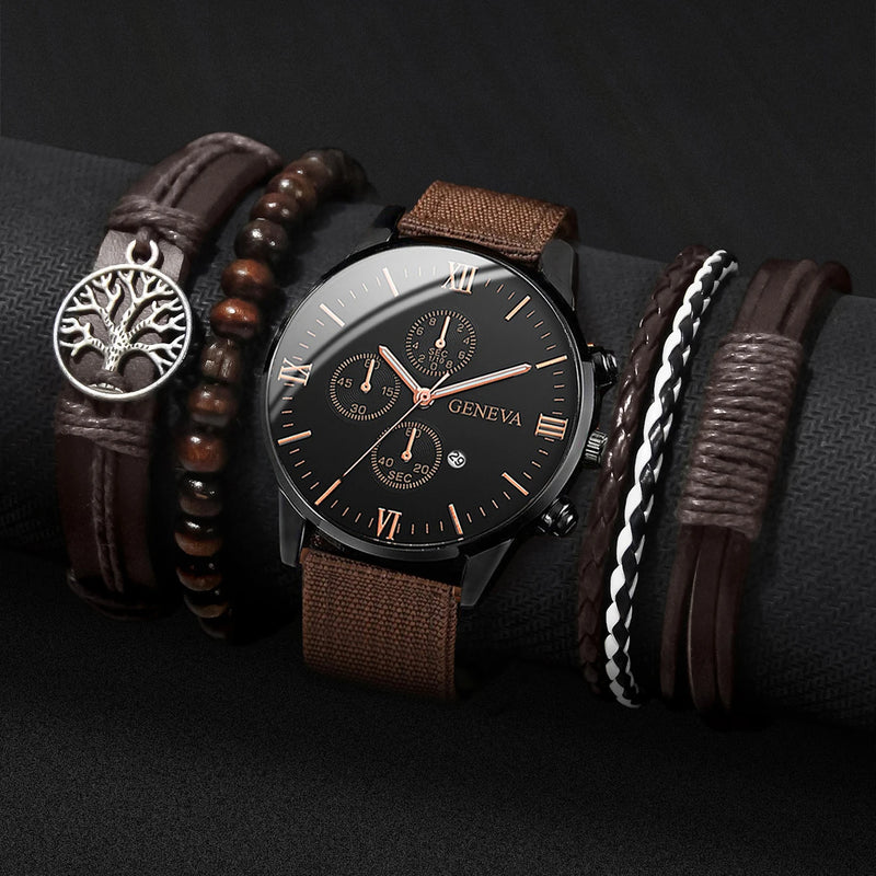 Kit 4/5 Relógio Masculino Estilo Casual – Pulseira Couro/Náilon | Quartzo