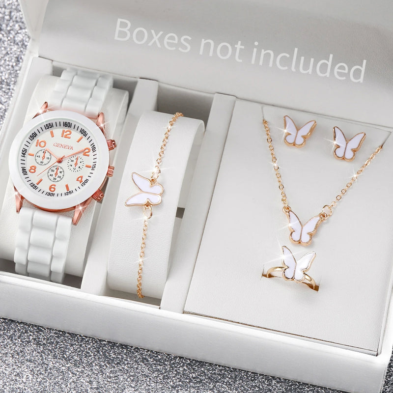 Conjunto Kit 5/6 Relógios de Quartzo | Pulseira de Silicone | Estilo e Elegância para Mulheres e Meninas