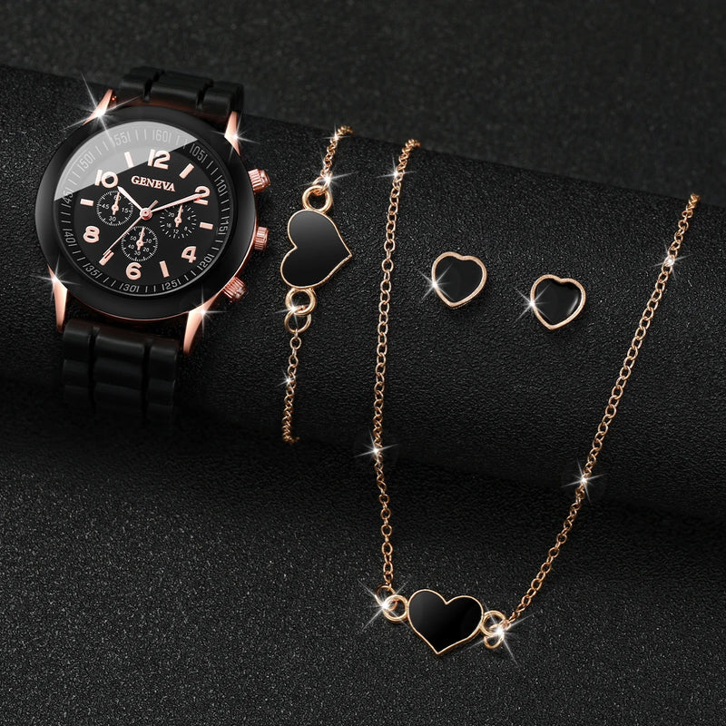 Conjunto Kit 5/6 Relógios de Quartzo | Pulseira de Silicone | Estilo e Elegância para Mulheres e Meninas