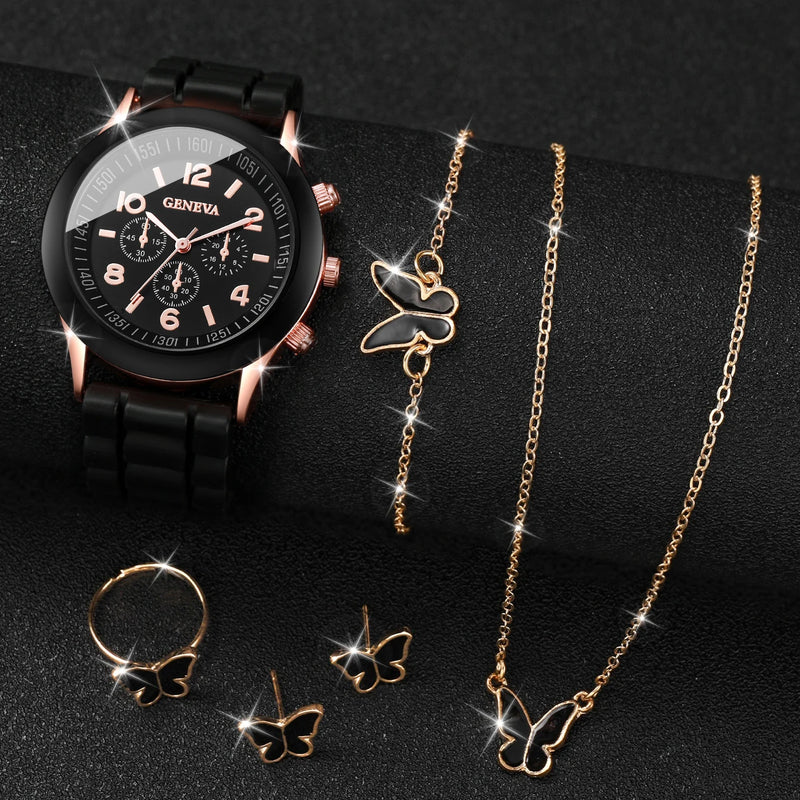 Conjunto Kit 5/6 Relógios de Quartzo | Pulseira de Silicone | Estilo e Elegância para Mulheres e Meninas