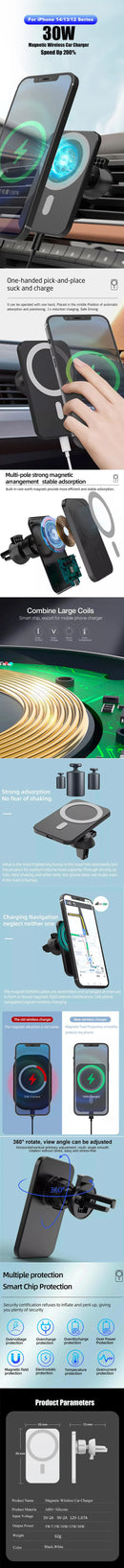 Carregador sem fio por indução e suporte para carro.