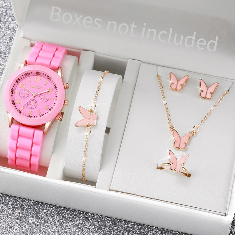 Conjunto Kit 5/6 Relógios de Quartzo | Pulseira de Silicone | Estilo e Elegância para Mulheres e Meninas